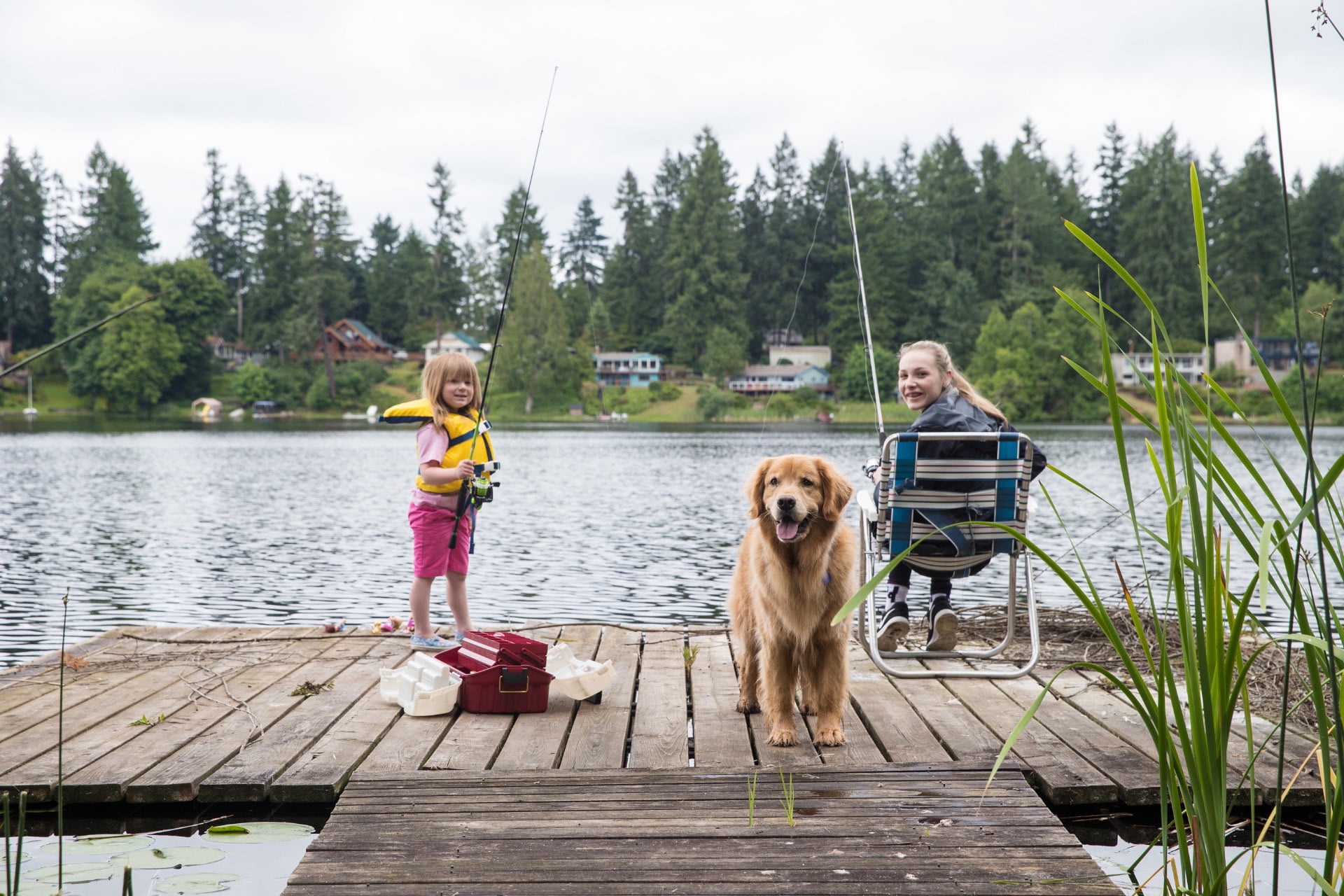 Family friendly fishing from the dock on Big Bear Lake